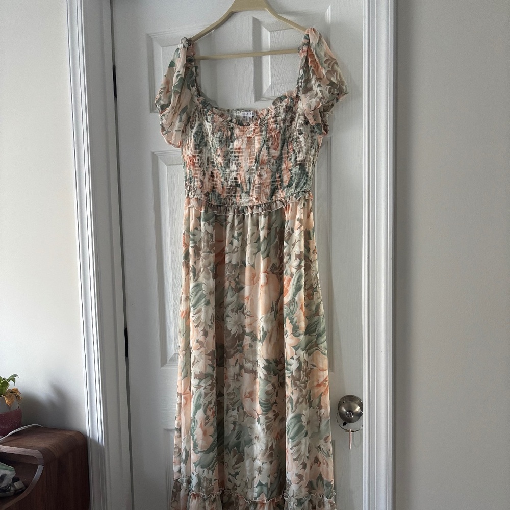 Baltic Born Floral Maxi Dress XL / Pastel Easter Brunch Dress Bridal Baby Shower